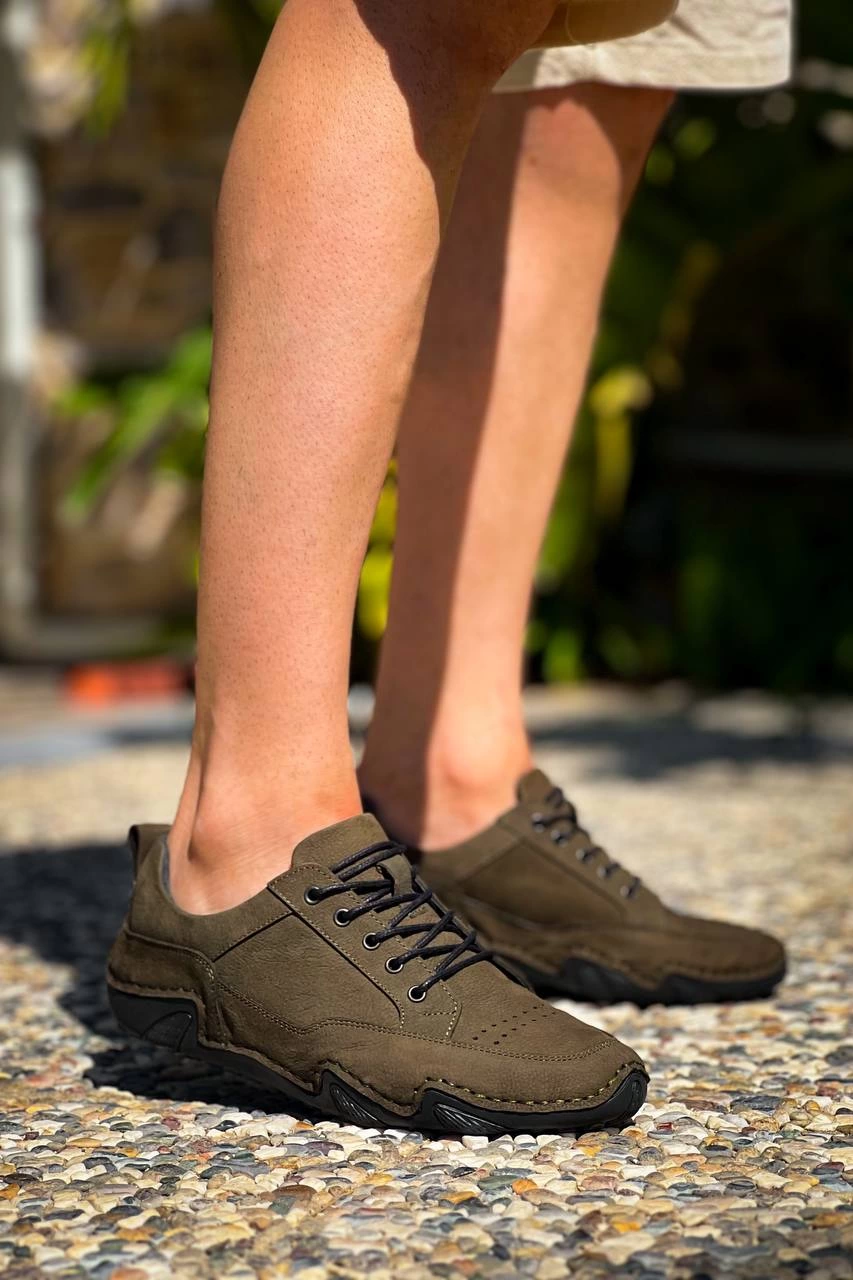 ZRDX1 Premium Haki Deri Günlük Casual Erkek Ayakkabı Haki