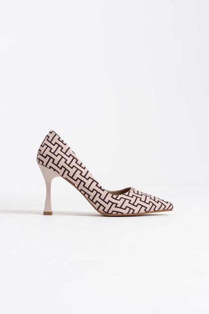 Kelsey Premium Kadın Bej Desenli Stiletto