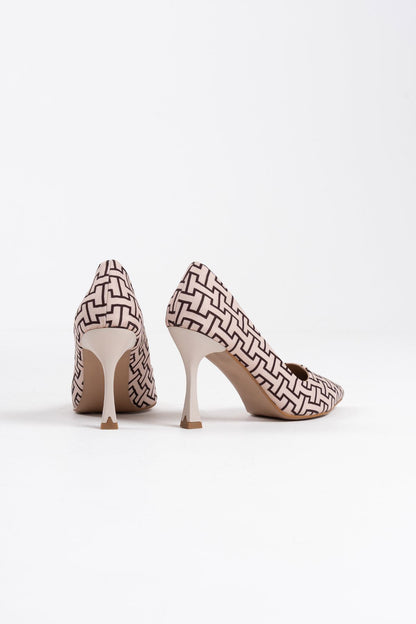 Kelsey Premium Kadın Bej Desenli Stiletto