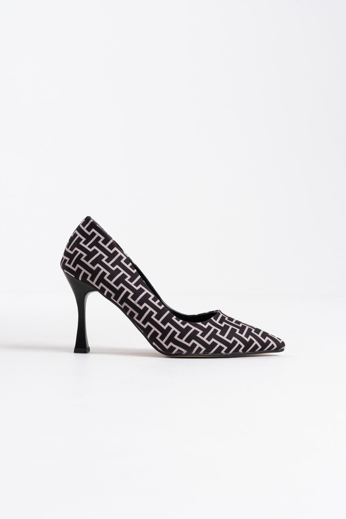Kelsey Premium Kadın Siyah Desenli Stiletto
