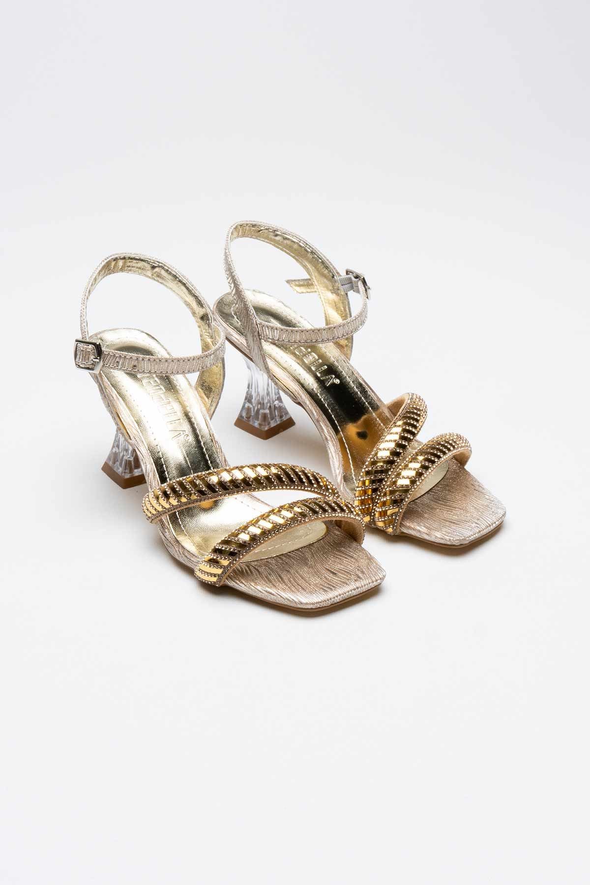 Kendy Premium Gold Stone Women's Transparent Heeled Sandals