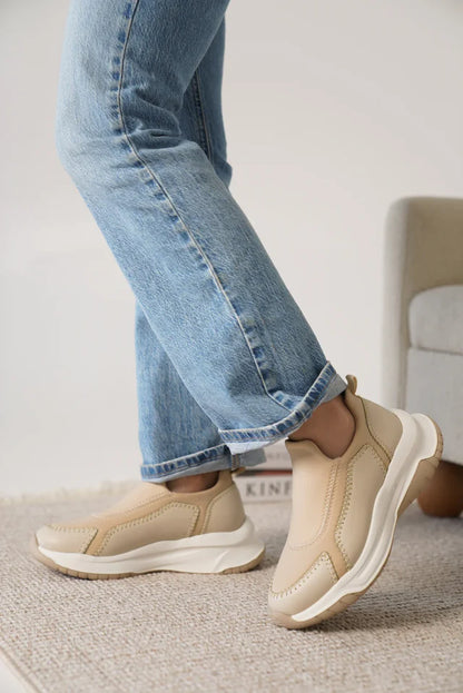 Kendy Premium Bej Streç Detaylı Kadın Sneaker