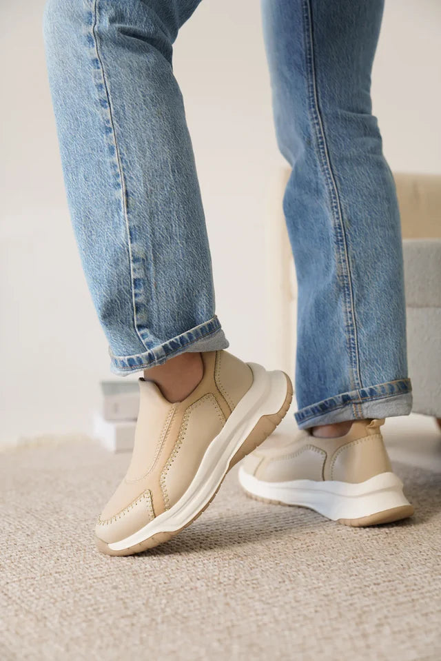Kendy Premium Bej Streç Detaylı Kadın Sneaker
