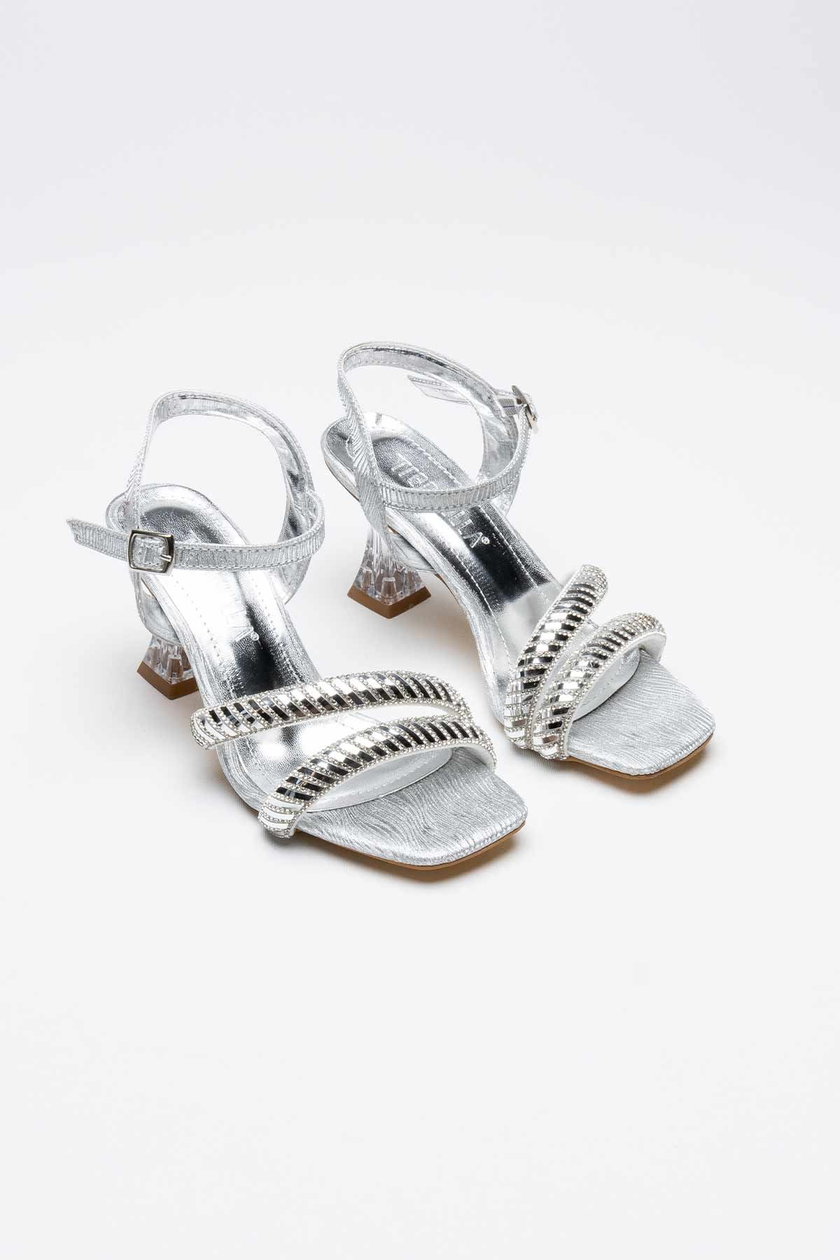 Kendy Premium Silver Stone Women's Transparent Heeled Sandals