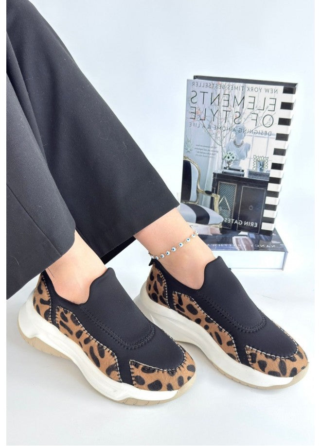 Kendy Premium Leopar Nubuk Streç Detaylı Kadın Sneaker
