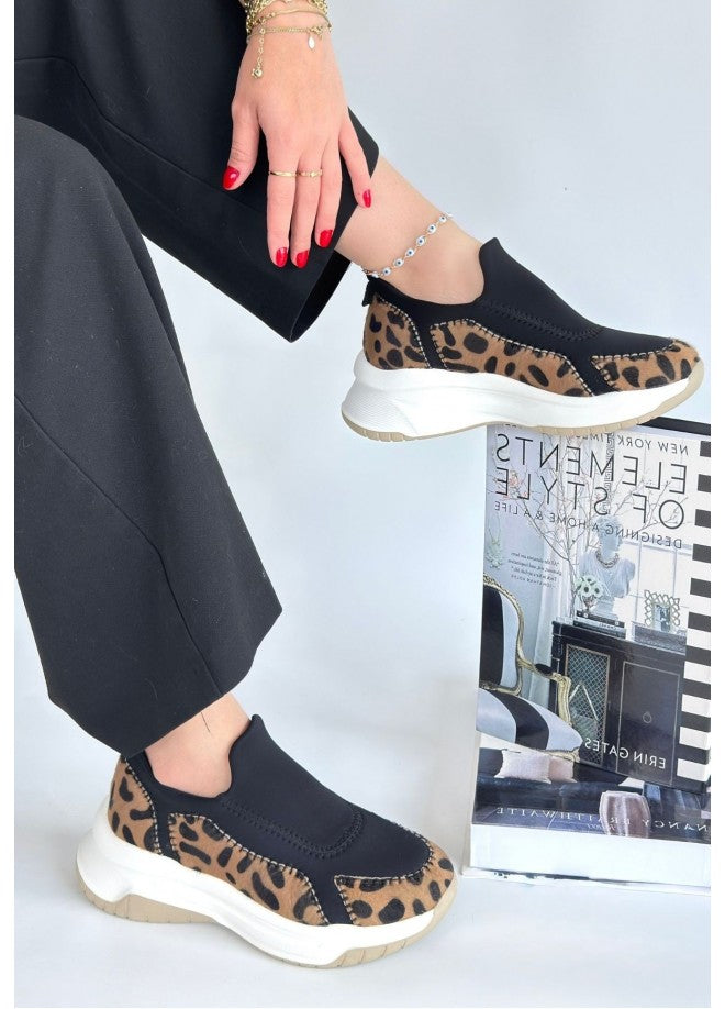 Kendy Premium Leopar Nubuk Streç Detaylı Kadın Sneaker