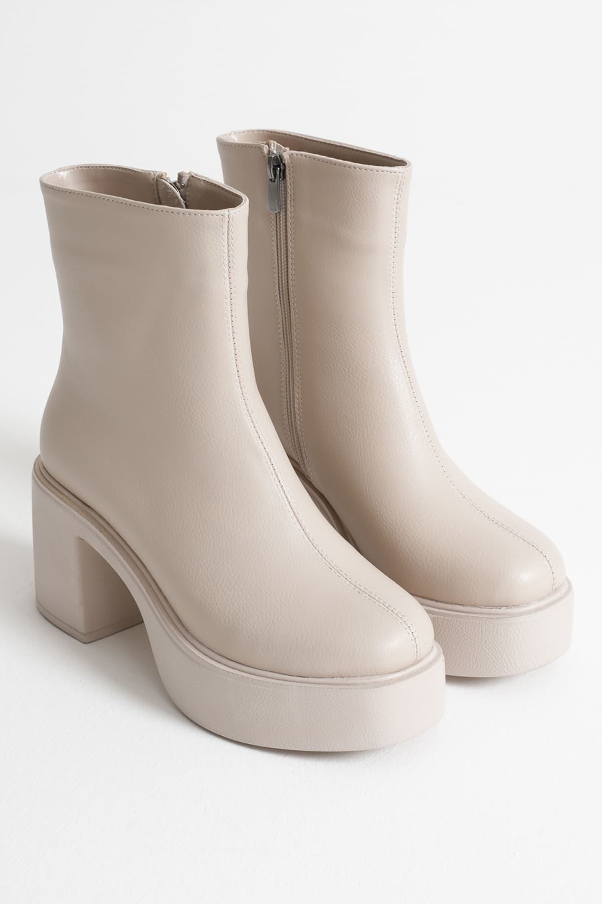 Katy Premium Women's Beige Block Heel Boots