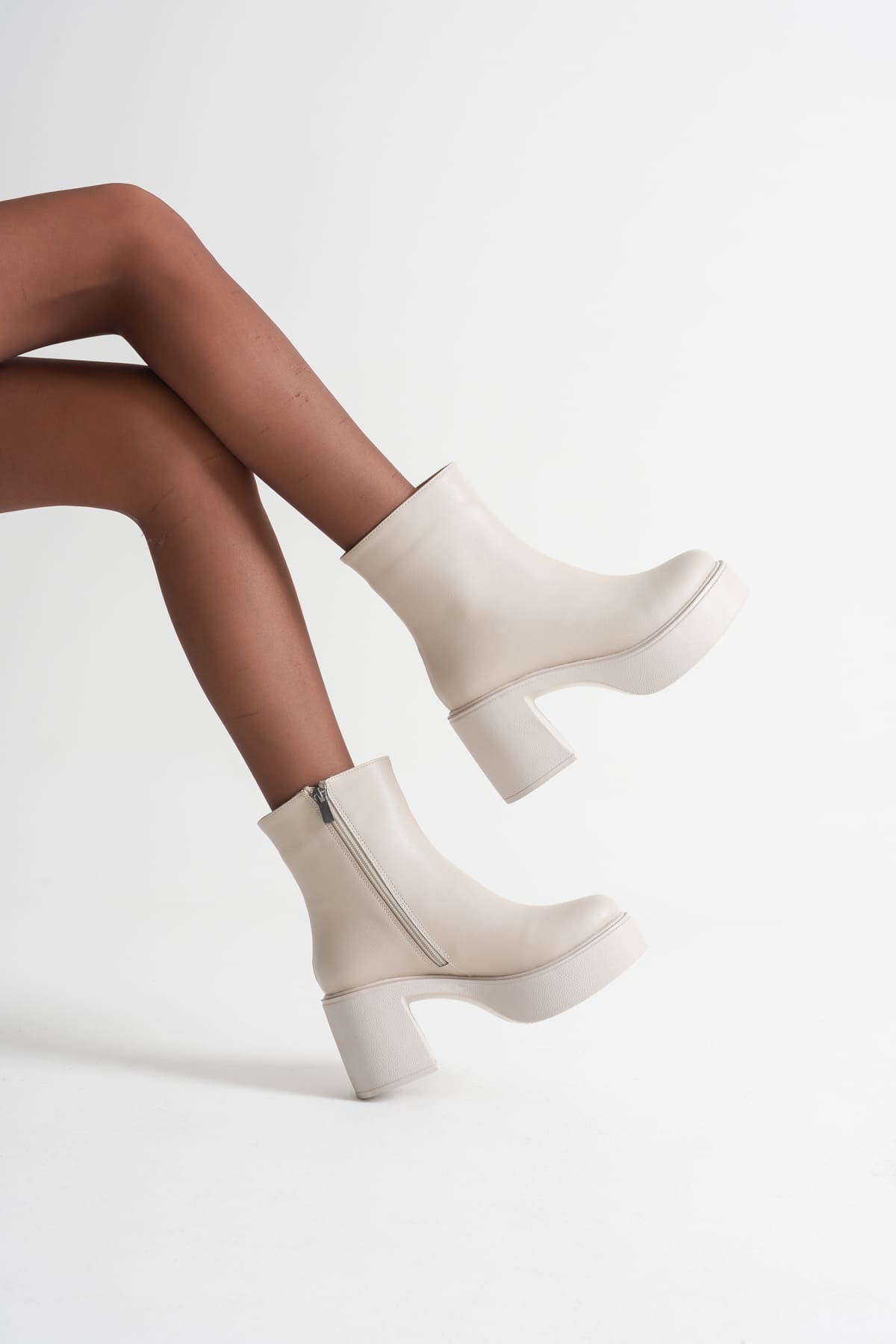 Katy Premium Women's Beige Block Heel Boots
