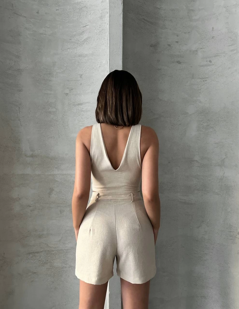 KETLİN Linen Shorts Women's Set Beige