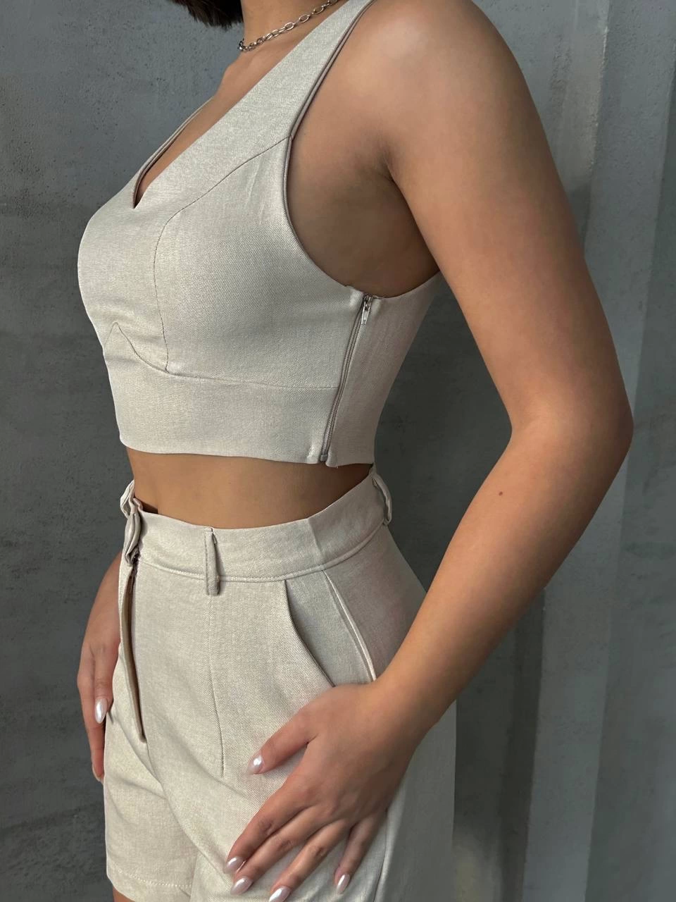 KETLİN Linen Shorts Women's Set Beige