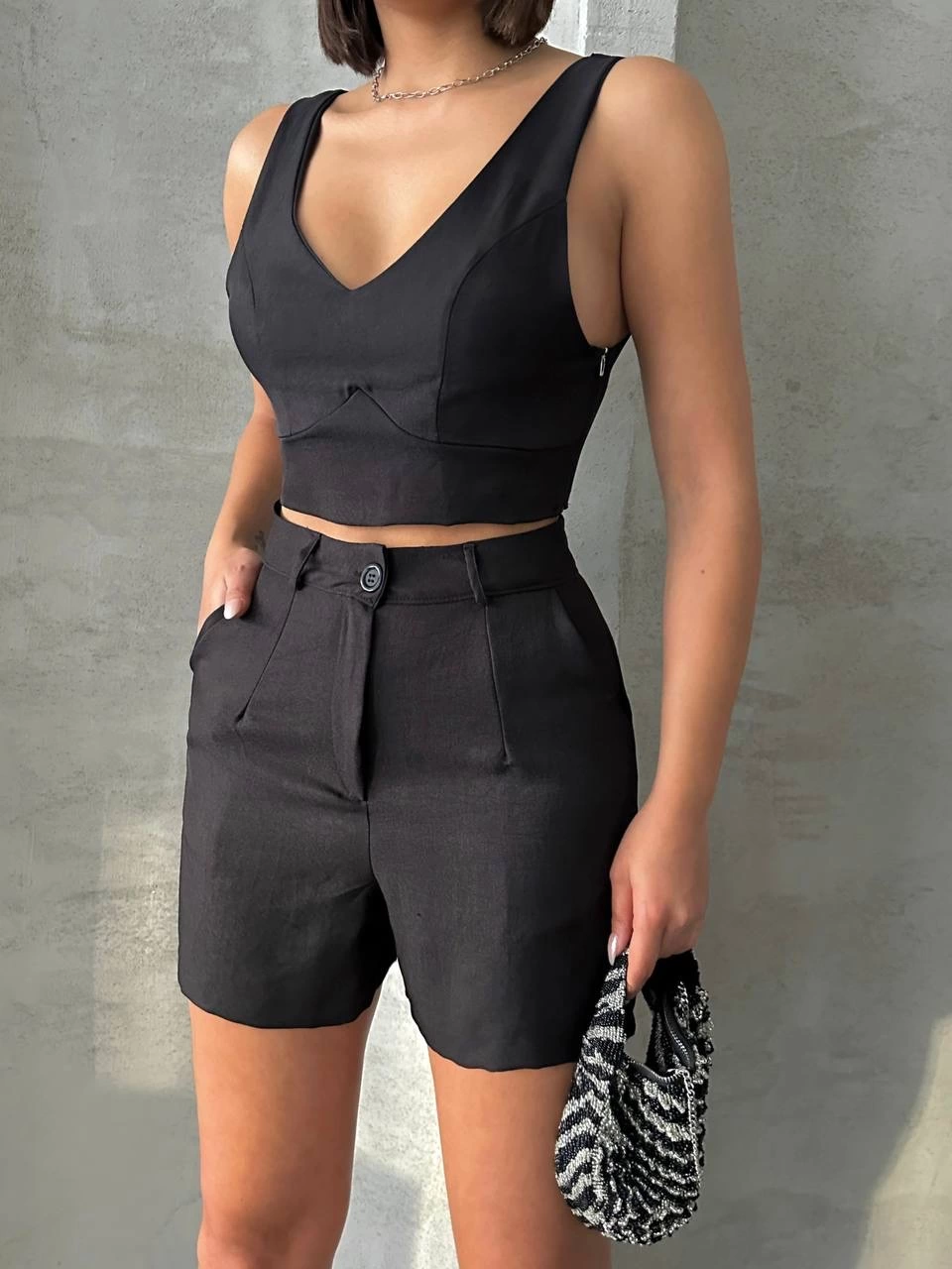 KETLİN Linen Shorts Women's Suit Black