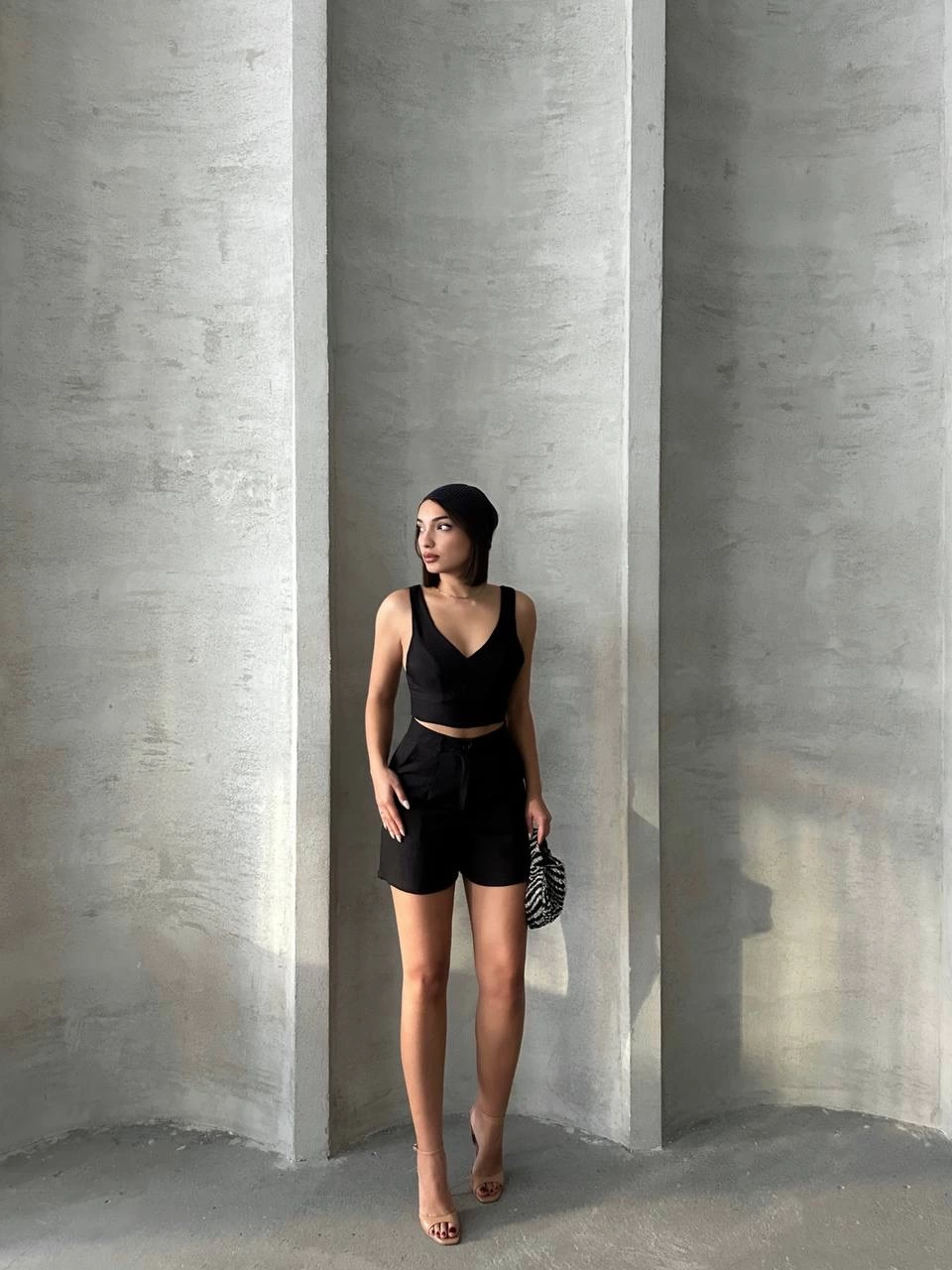 KETLİN Linen Shorts Women's Suit Black