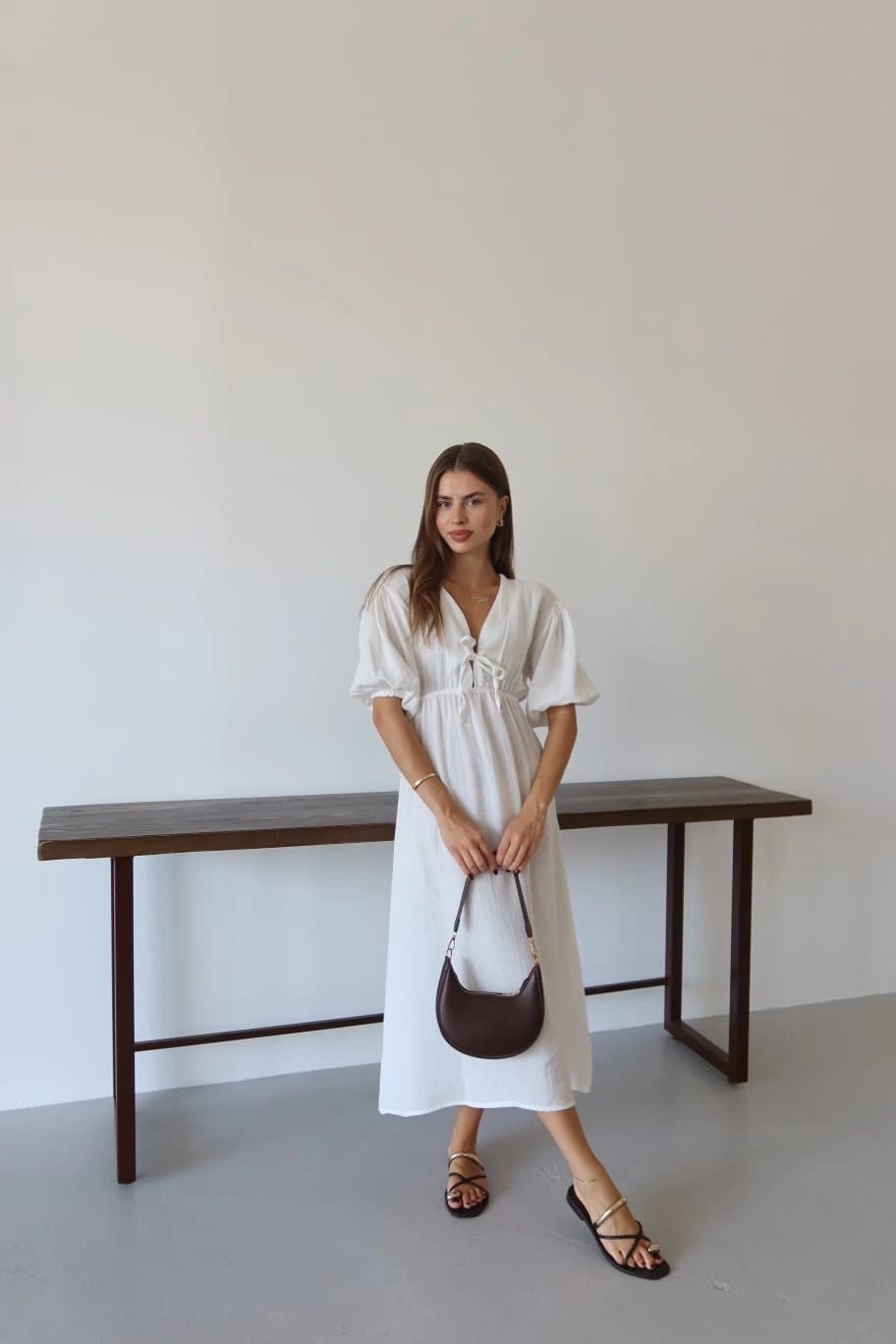 Kısa kollu müslin elbise beyaz