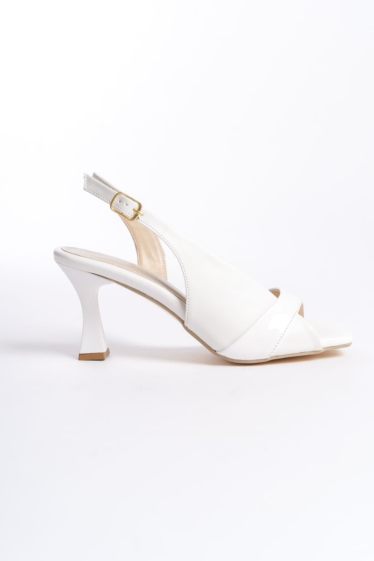 Klein Premium Women's White Patent Leather Detailed Heeled Sandals