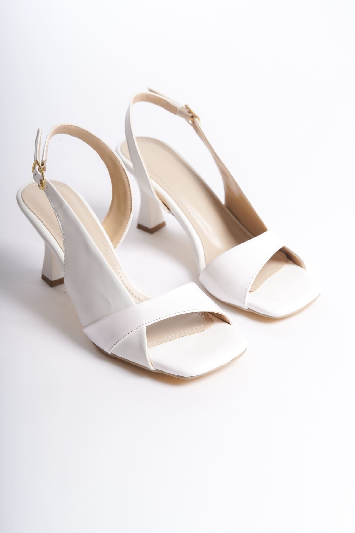 Klein Premium Women's White Patent Leather Detailed Heeled Sandals
