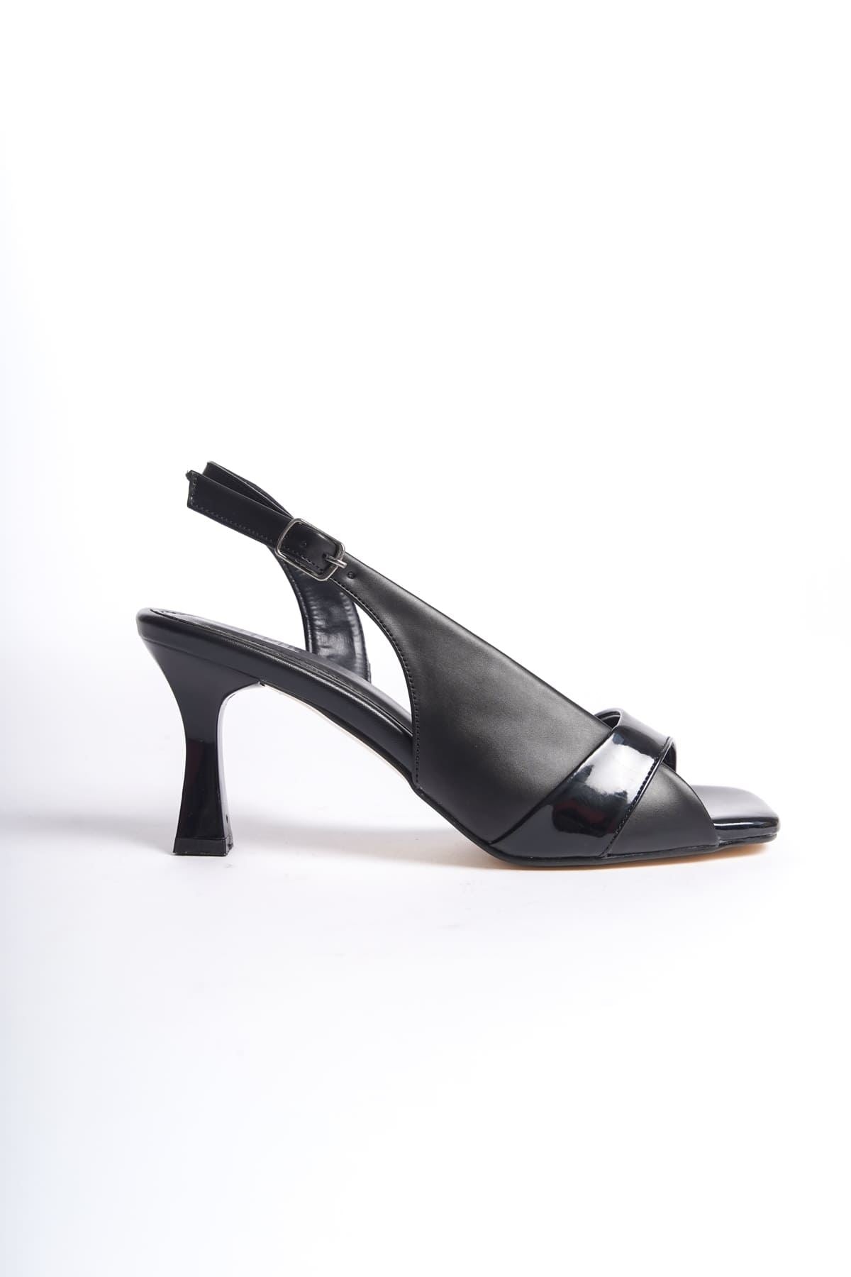Klein Premium Women's Black Patent Leather Detailed Heeled Sandals