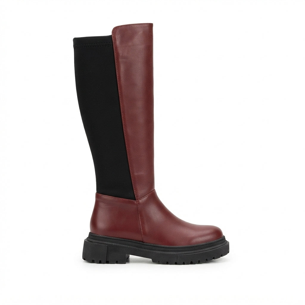 Women's Knee-High Premium Burgundy Back-Stretch Zipper Boots