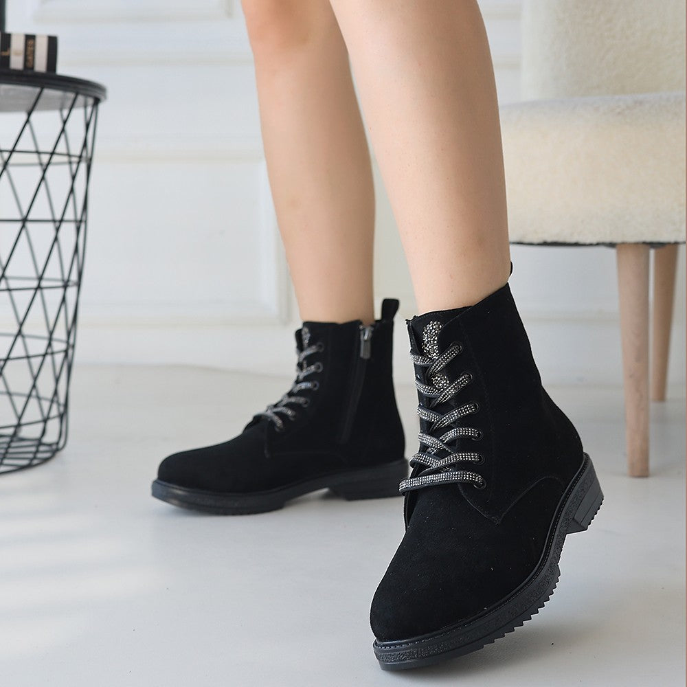 Kolly Black Suede Lace-Up Boots