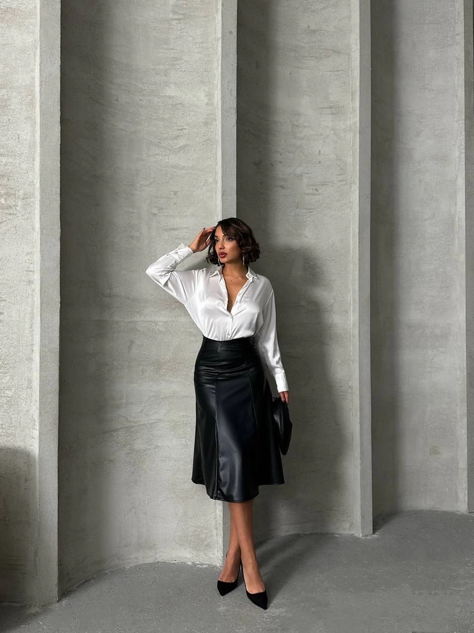 Komple Parçalı Deri Etek Siyah