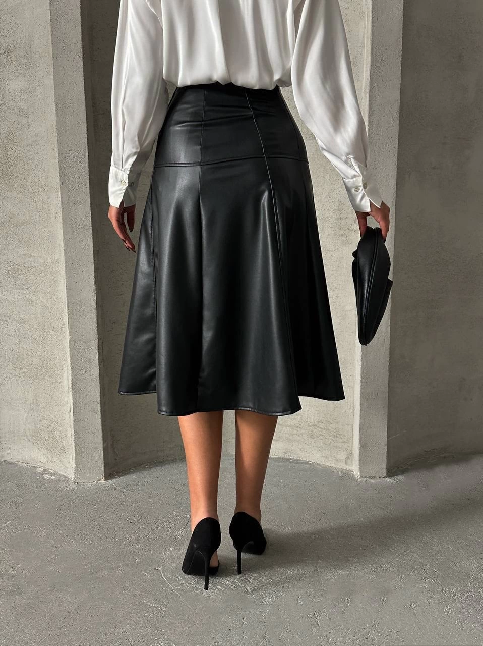 Komple Parçalı Deri Etek Siyah