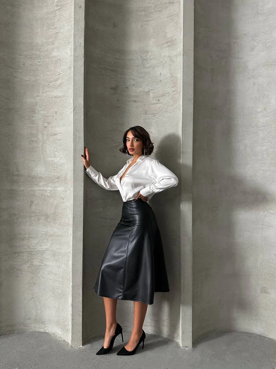 Komple Parçalı Deri Etek Siyah