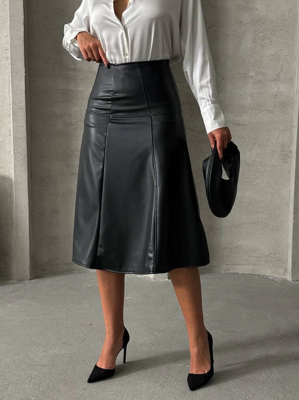 Komple Parçalı Deri Etek Siyah
