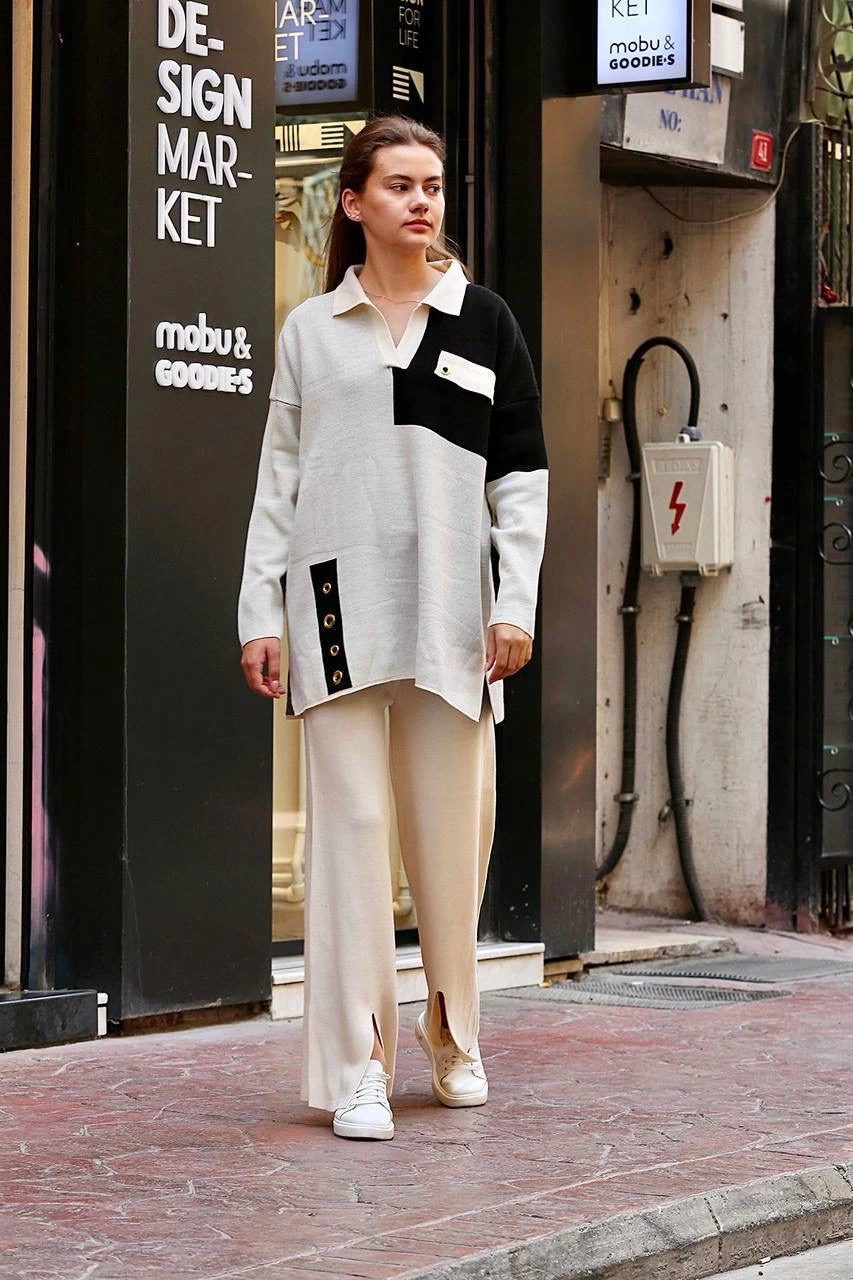 Bird Eye Knitwear Set White