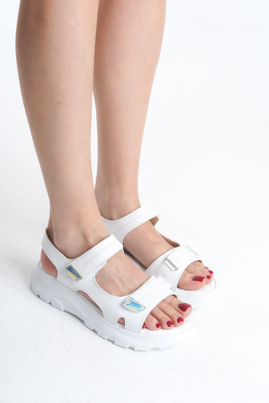 LAMIA Velcro Orthopedic Sole Women's Sandals - White
