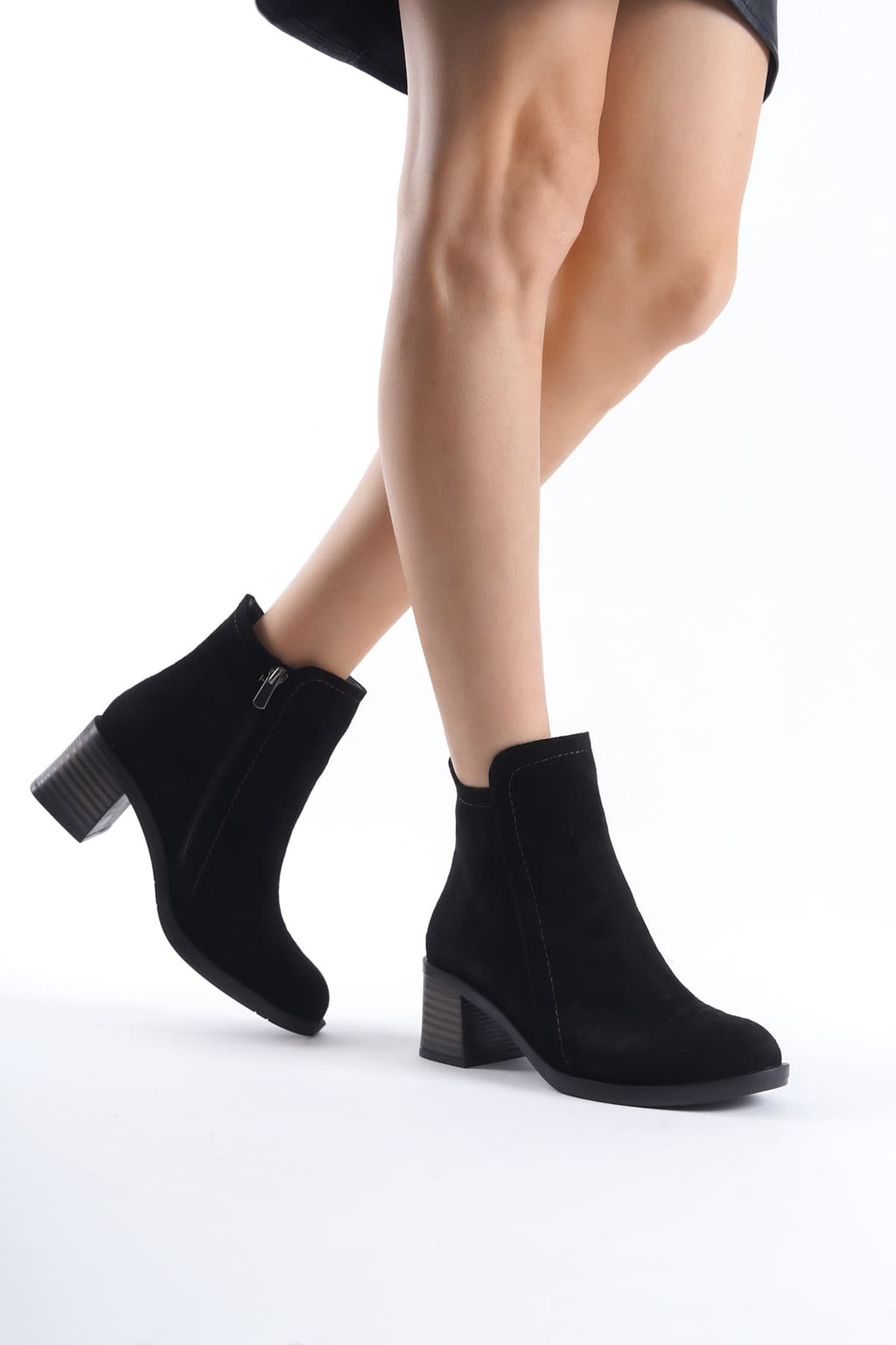 LARIO Zippered Orthopedic Sole Heeled Suede Women's Boots - Black