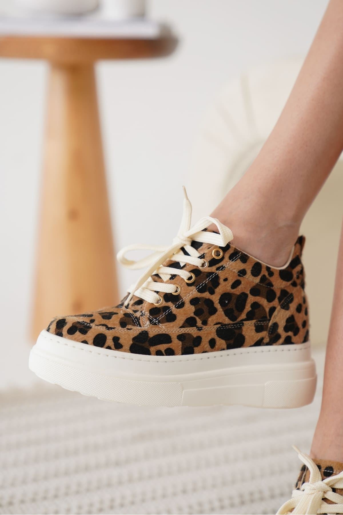 Alexis Premium Hidden Heel White Leopard Women's Sneakers 
