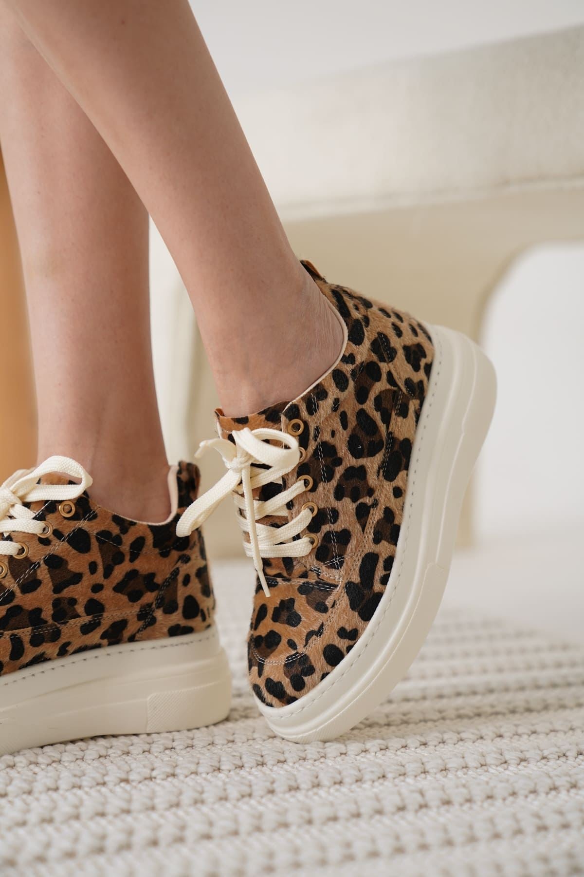 Alexis Premium Hidden Heel White Leopard Women's Sneakers 