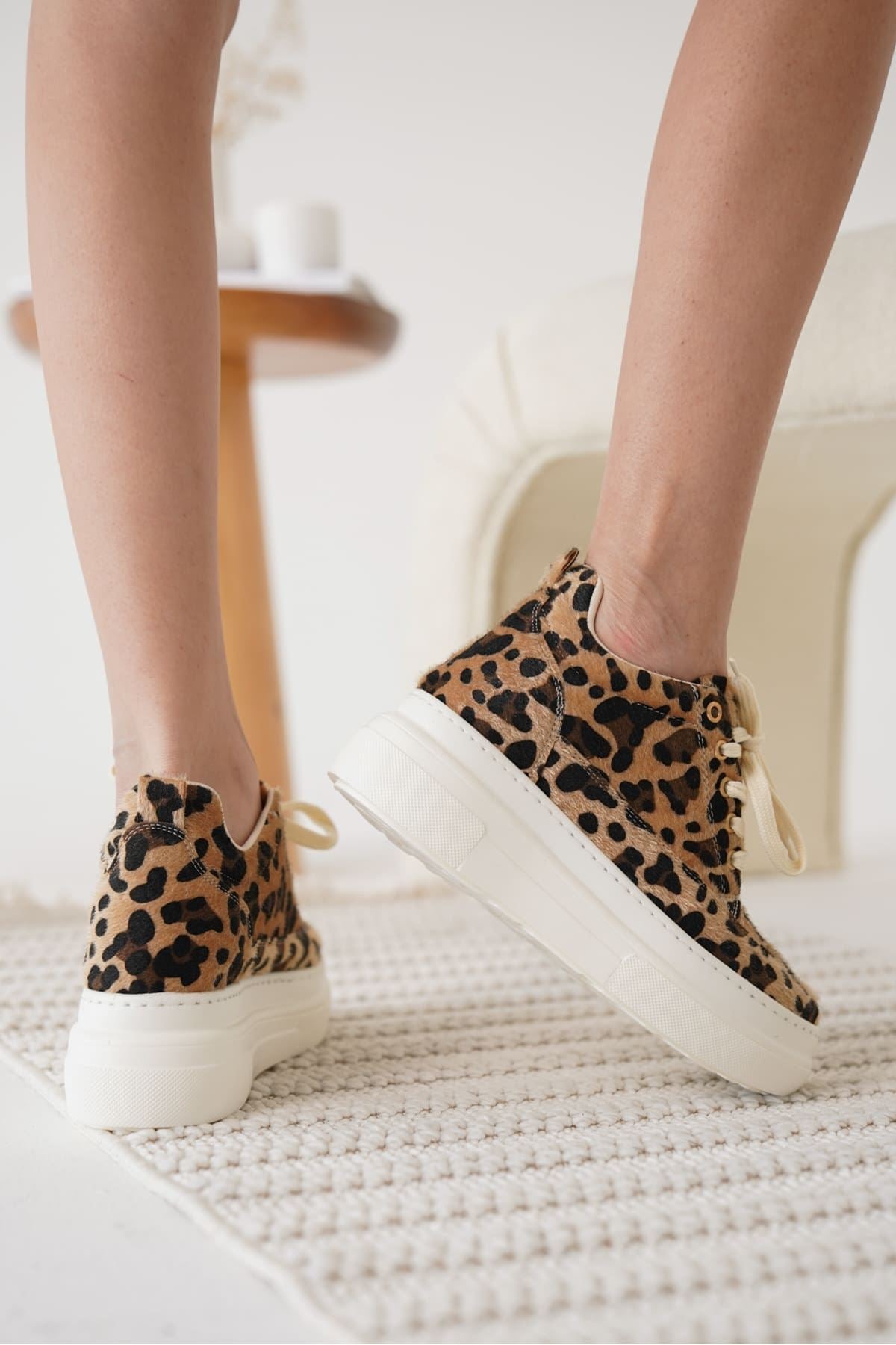 Alexis Premium Hidden Heel White Leopard Women's Sneakers 