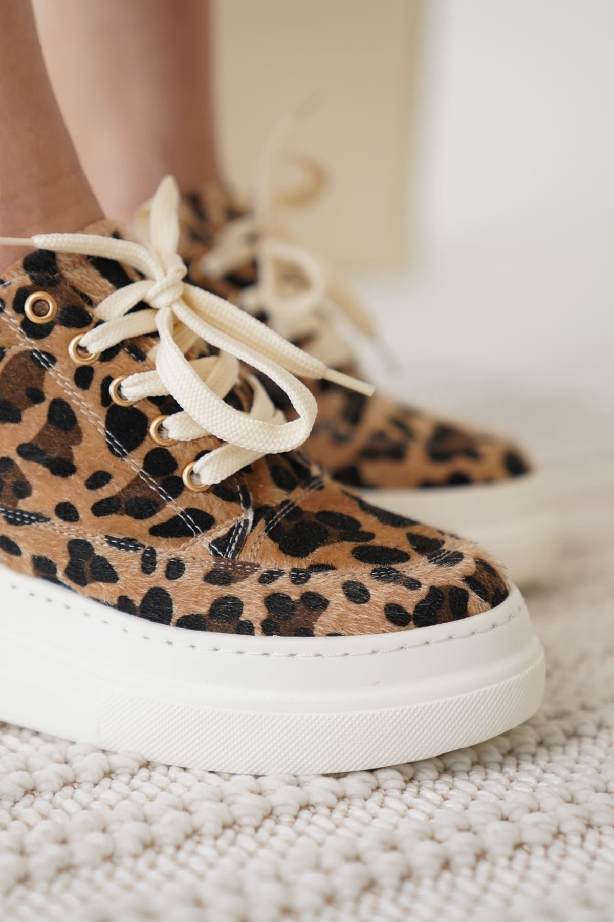 Alexis Premium Hidden Heel White Leopard Women's Sneakers 