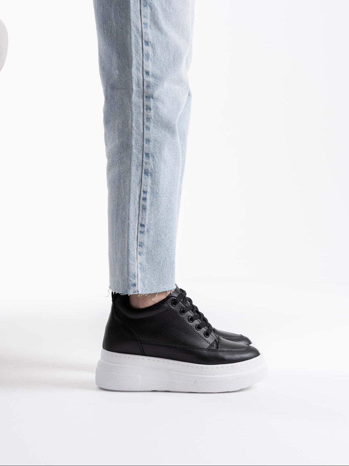 Alexis Premium Hidden Heel Black White Women's Sneakers