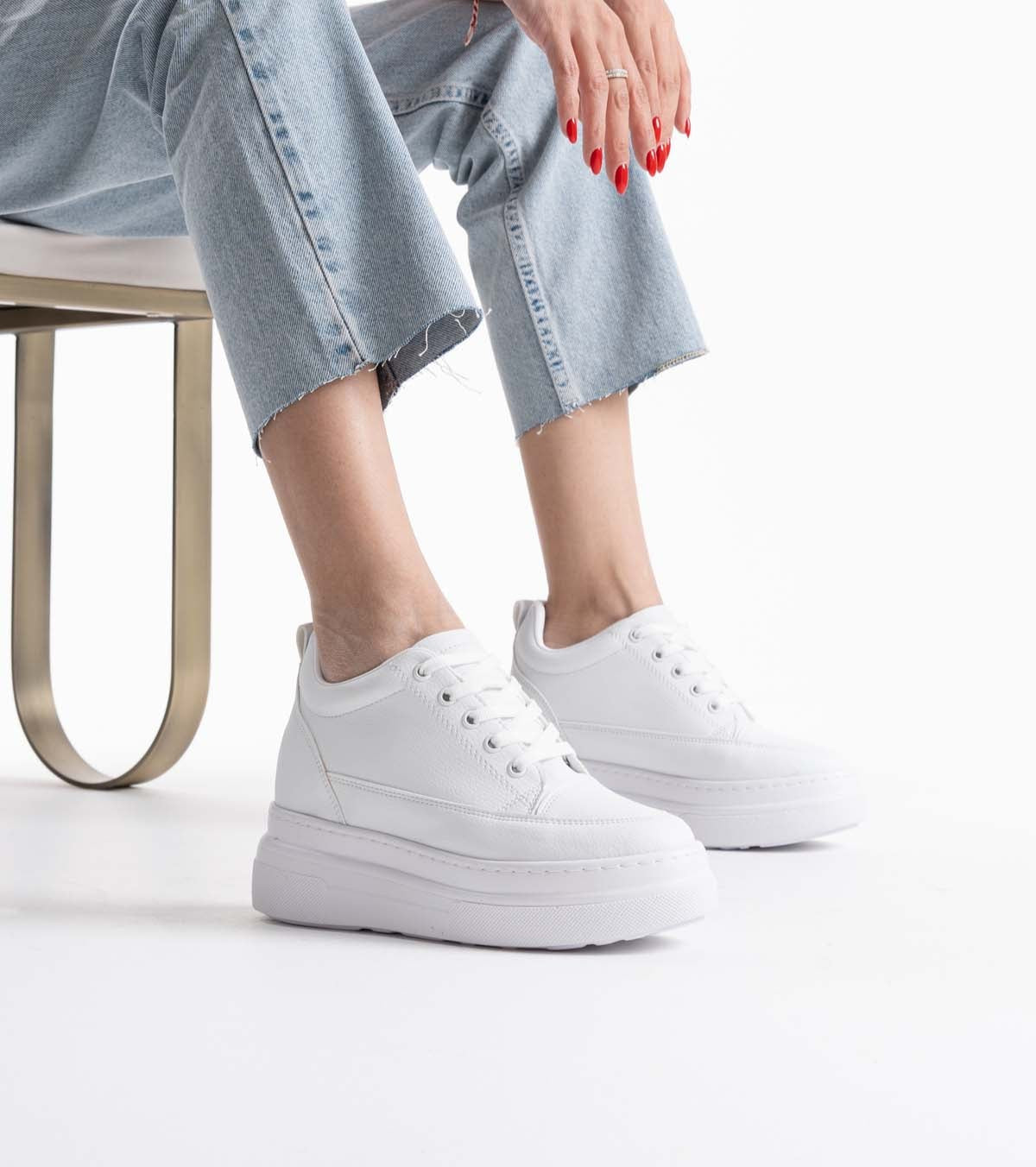 Alexis Premium Hidden Heel Women's White Sneakers 