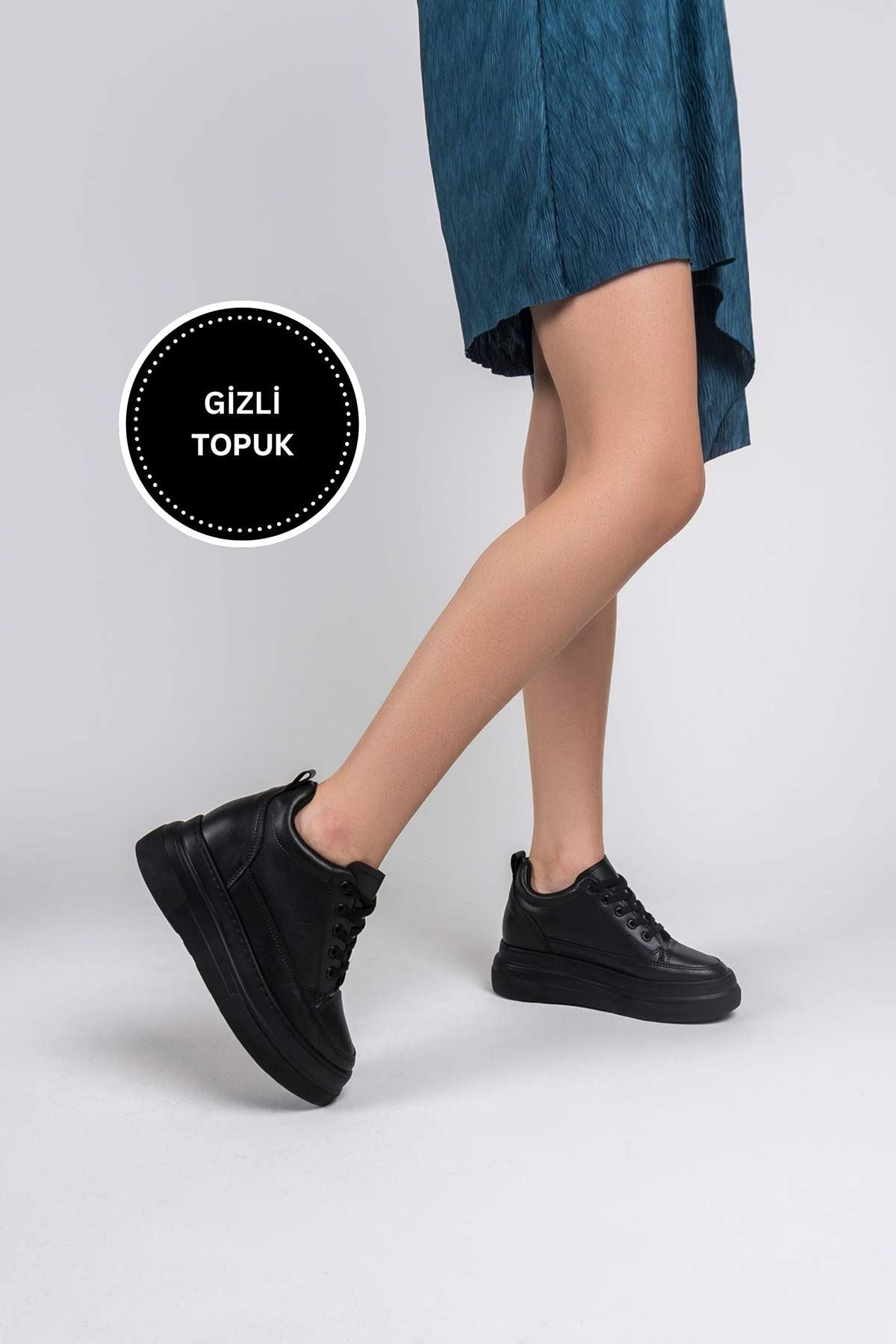Alexis Premium Hidden Heel Black Women's Sneakers