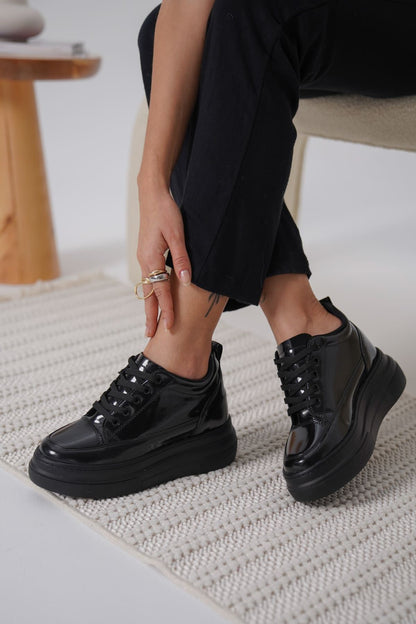 Alexis Premium Hidden Heel Black Patent Leather Women's Sneakers