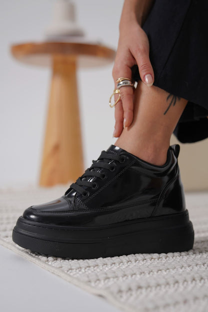 Alexis Premium Hidden Heel Black Patent Leather Women's Sneakers