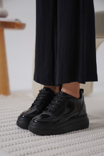 Alexis Premium Hidden Heel Black Patent Leather Women's Sneakers