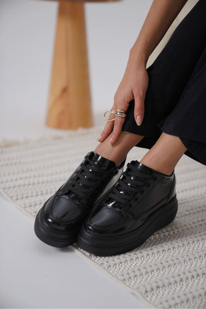 Alexis Premium Hidden Heel Black Patent Leather Women's Sneakers