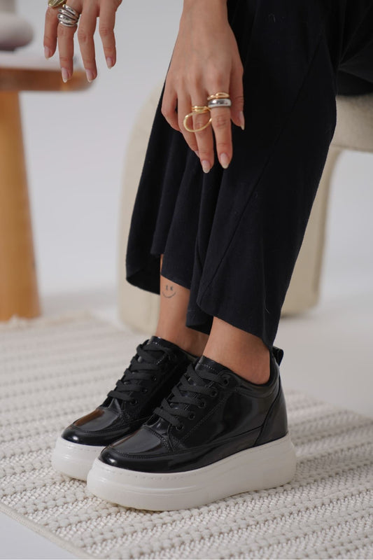 Alexis Premium Hidden Heel Patent Leather Black White Women's Sneakers