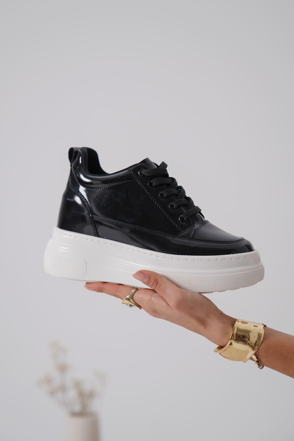 Alexis Premium Hidden Heel Patent Leather Black White Women's Sneakers