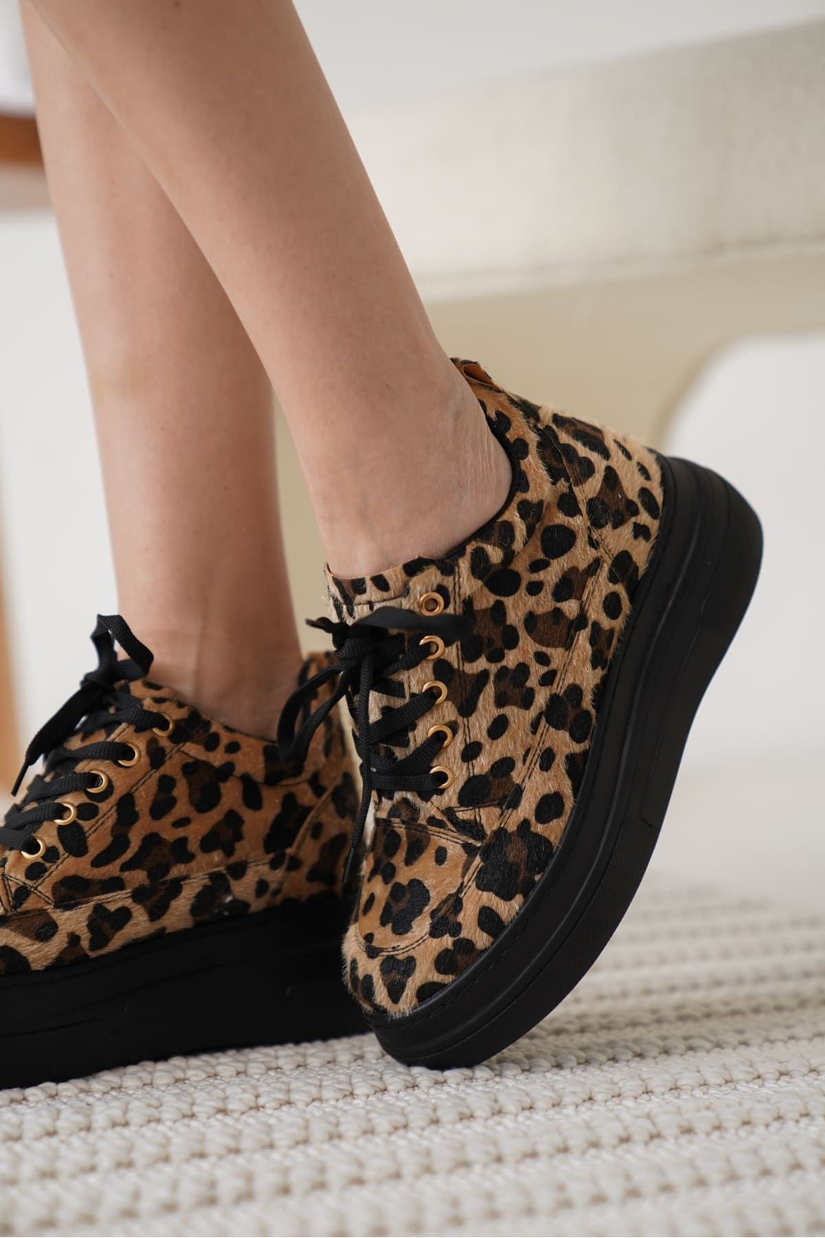 Alexis Premium Hidden Heel Black Leopard Sneakers