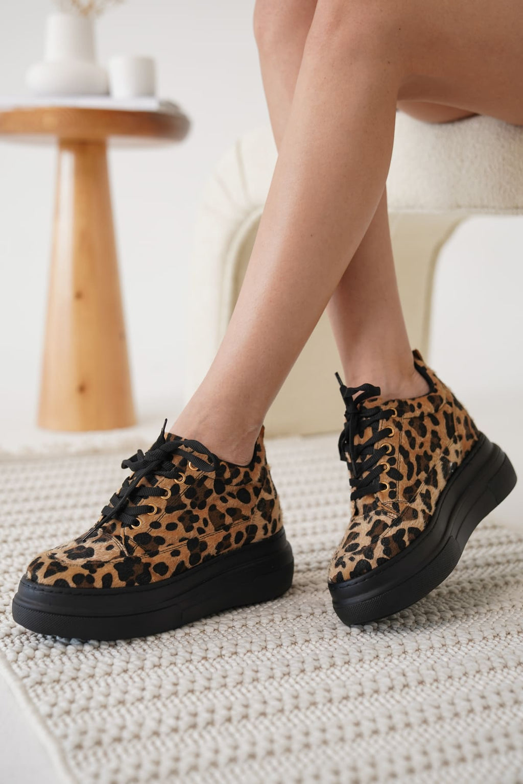 Alexis Premium 8 cm Gizli Topuk Kadın Siyah Leopar Spor Ayakkabı