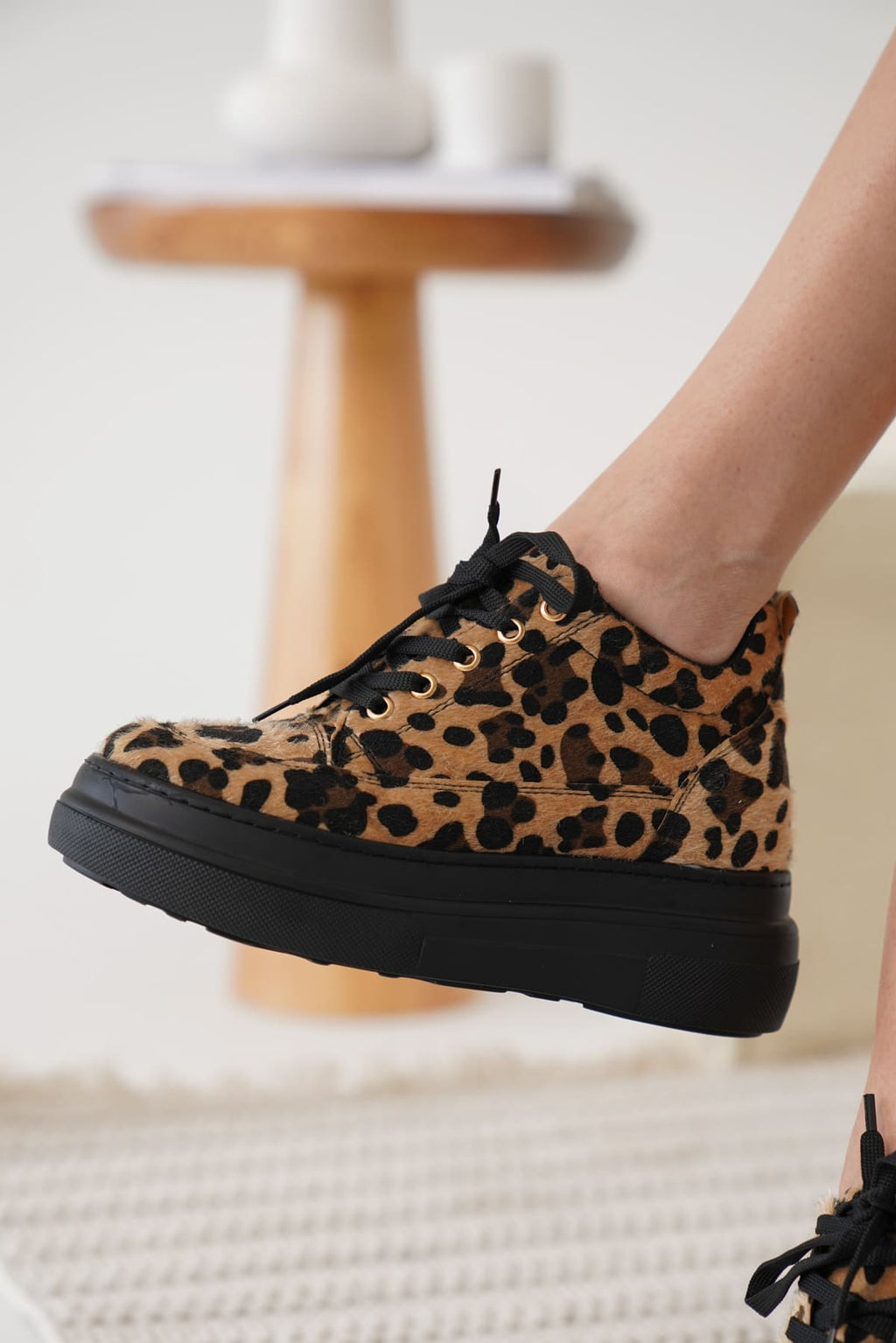 Alexis Premium 8 cm Gizli Topuk Kadın Siyah Leopar Spor Ayakkabı