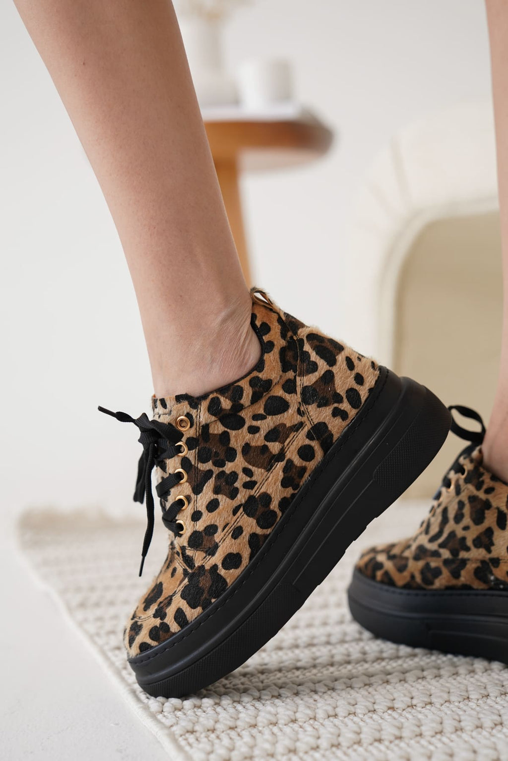 Alexis Premium 8 cm Gizli Topuk Kadın Siyah Leopar Spor Ayakkabı