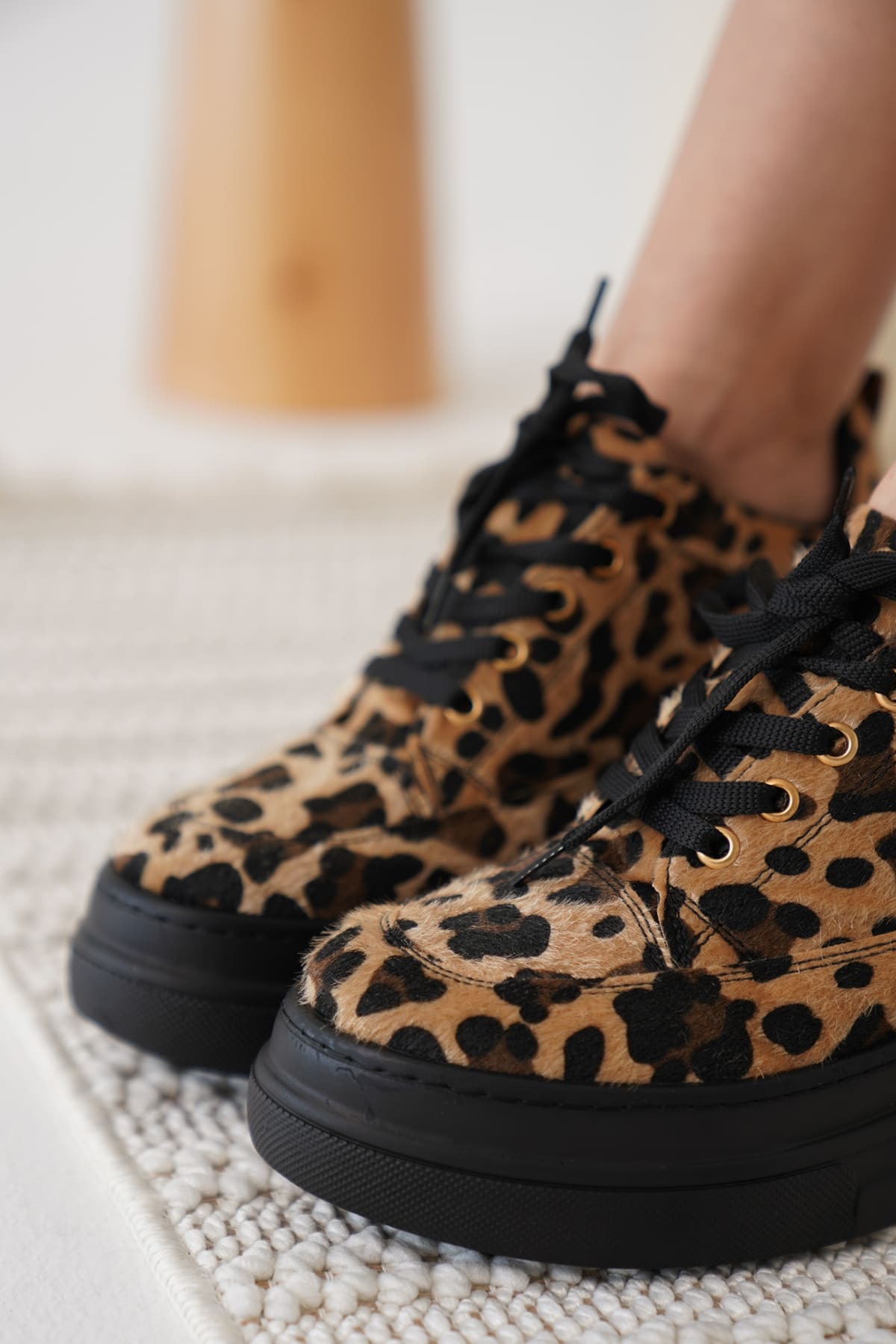 Alexis Premium 8 cm Gizli Topuk Kadın Siyah Leopar Spor Ayakkabı