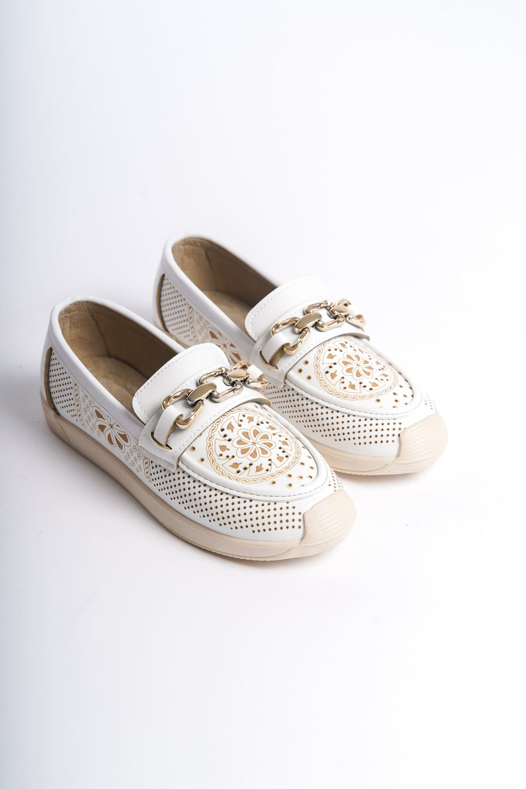 LAYLA Laceless Floral Patterned Women's Orthopedic Ballerina White