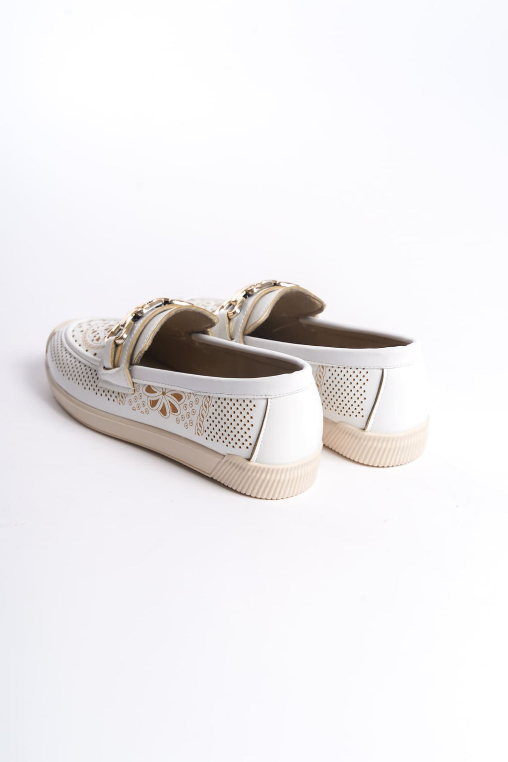 LAYLA Laceless Floral Patterned Women's Orthopedic Ballerina White