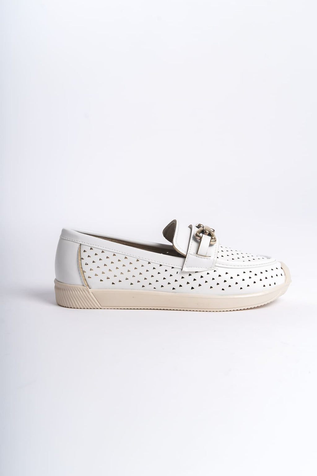 LAYLA Laceless Heart Patterned Women's Orthopedic Ballerina White